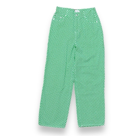 Shekou Green Checkered Straight Leg High Rise Jeans Womens Size Large NWT Preppy - Picture 3 of 16